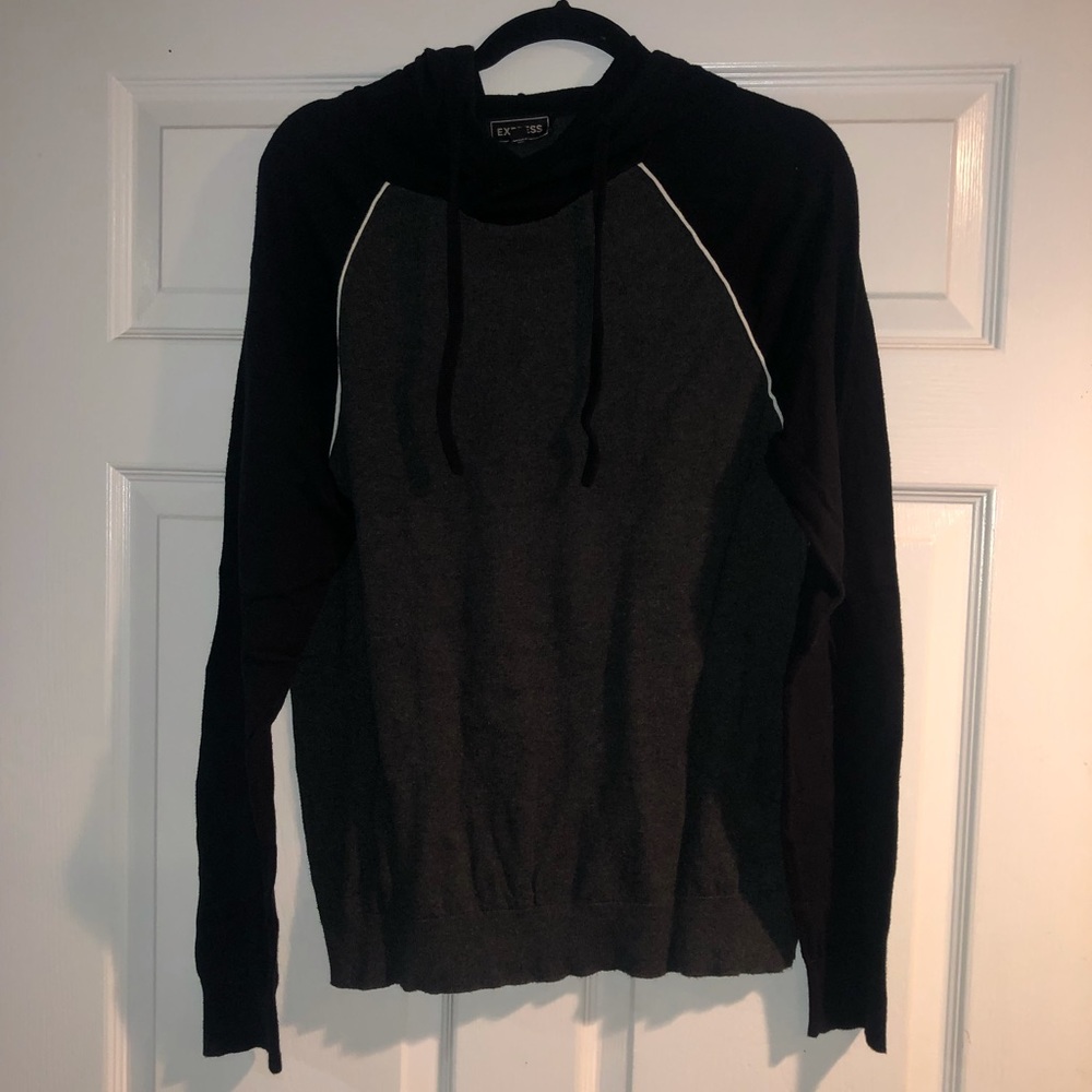 EXPRESS Black & Grey Hooded Pullover with Strings